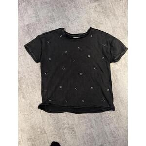 NWOT We The Free Wild Heart Black Grommet Detail Overzied T-Shirt sz S